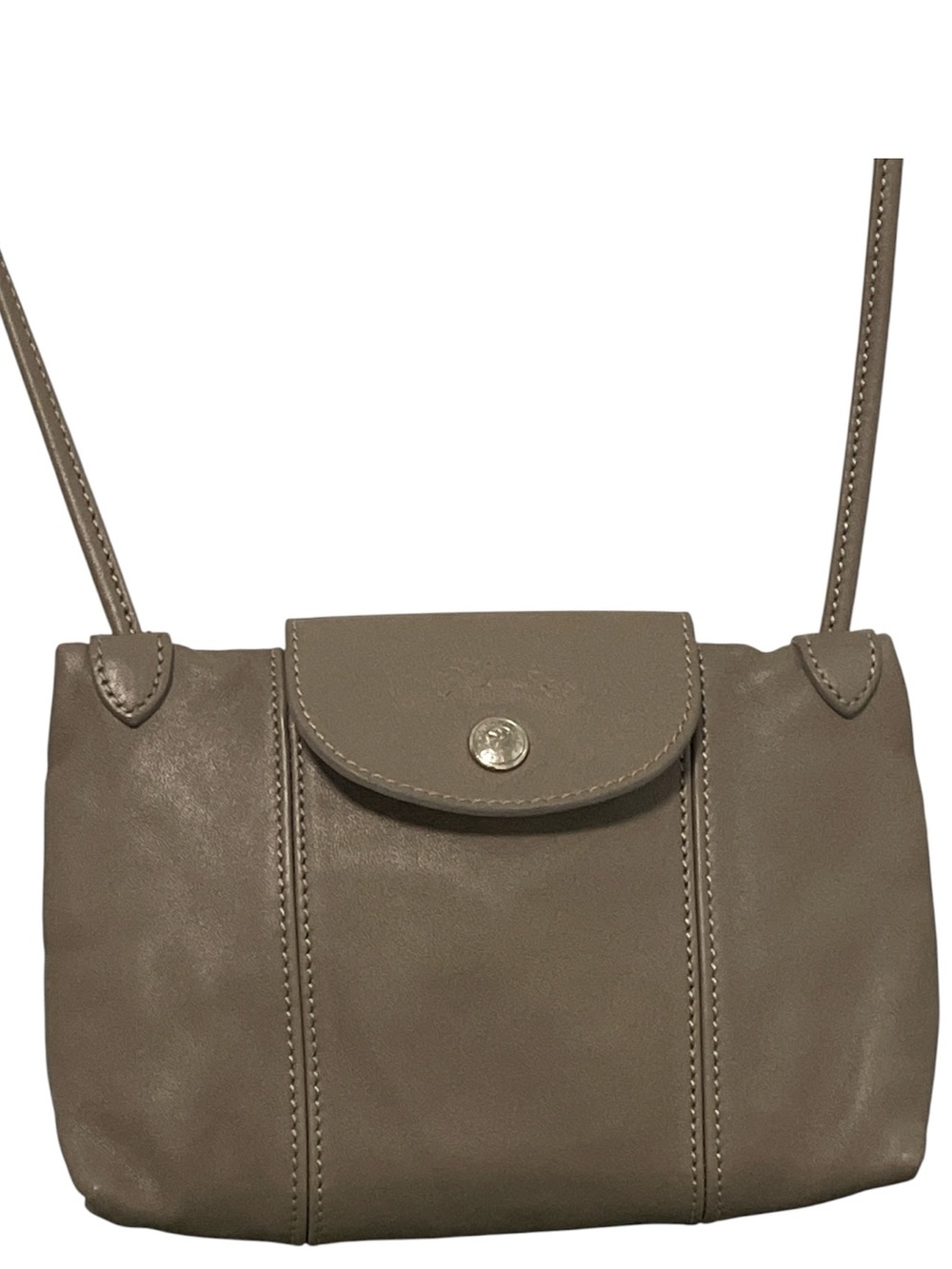 Longchamp Bag Crossbody Small Taupe Leather Le Pliage Authentic